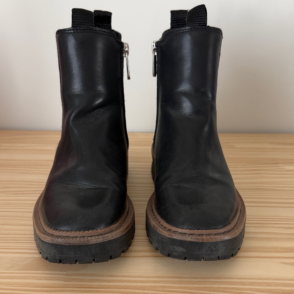 Black Leather Sam Edelman Boots with Brown Trim, girls size 2